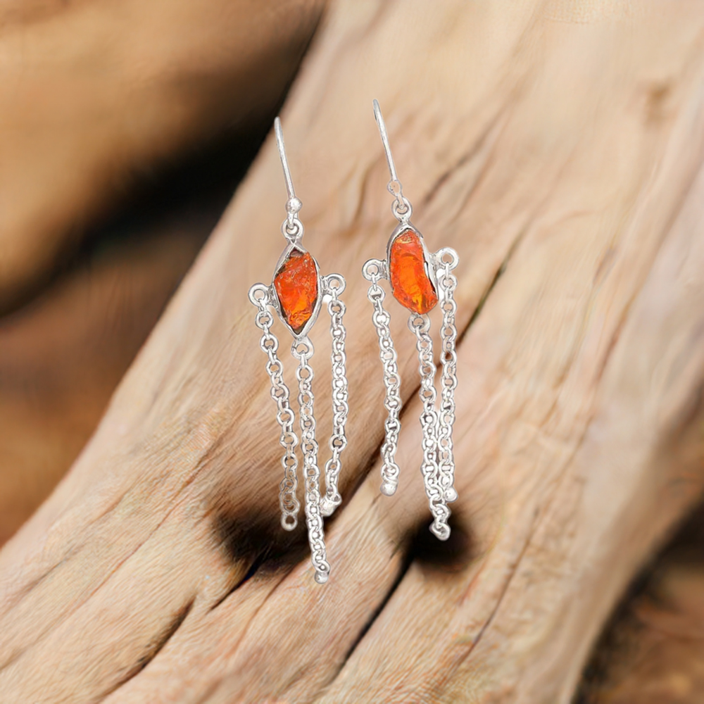 Fine 925 Sterling Silver Earrings In Natural Amber Gemstone 925SE2020