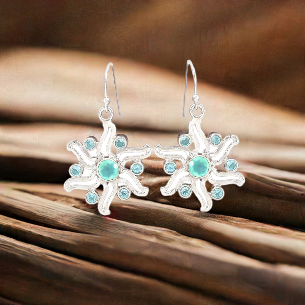 Fine 925 Sterling Silver Earrings In Semi Precious Blue Topaz Gemstone 925SE2021