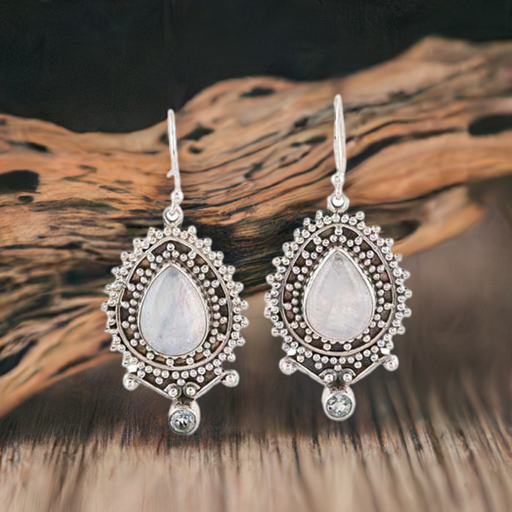925 Sterling Silver Earrings In Natural Rainbow Moonstone 925SE2022