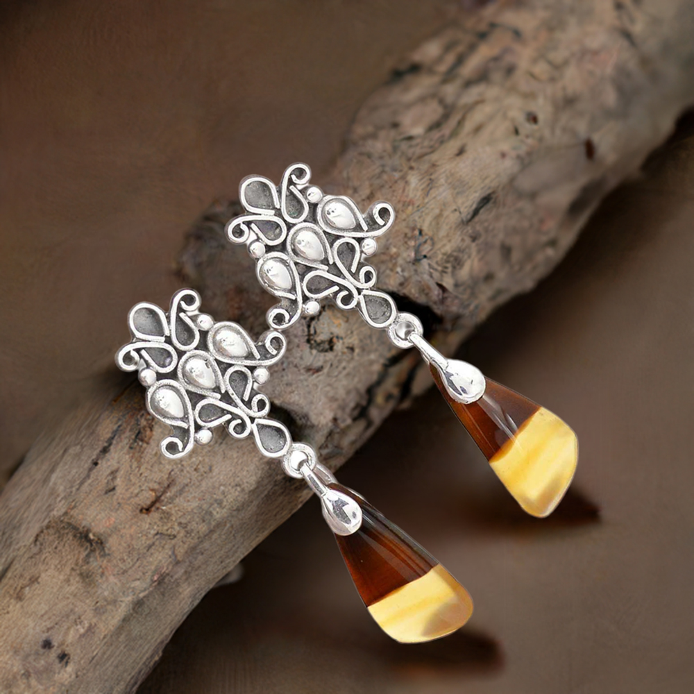 925 Sterling Silver Earrings In Semi Precious Montana Agate Gemstone 925SE2039