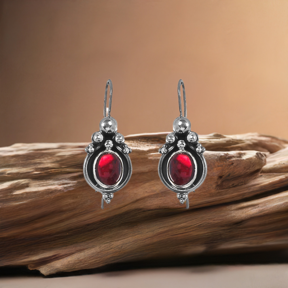 Handmade Solid Silver Earrings In Garnet Gemstone Jewelry 925SE204