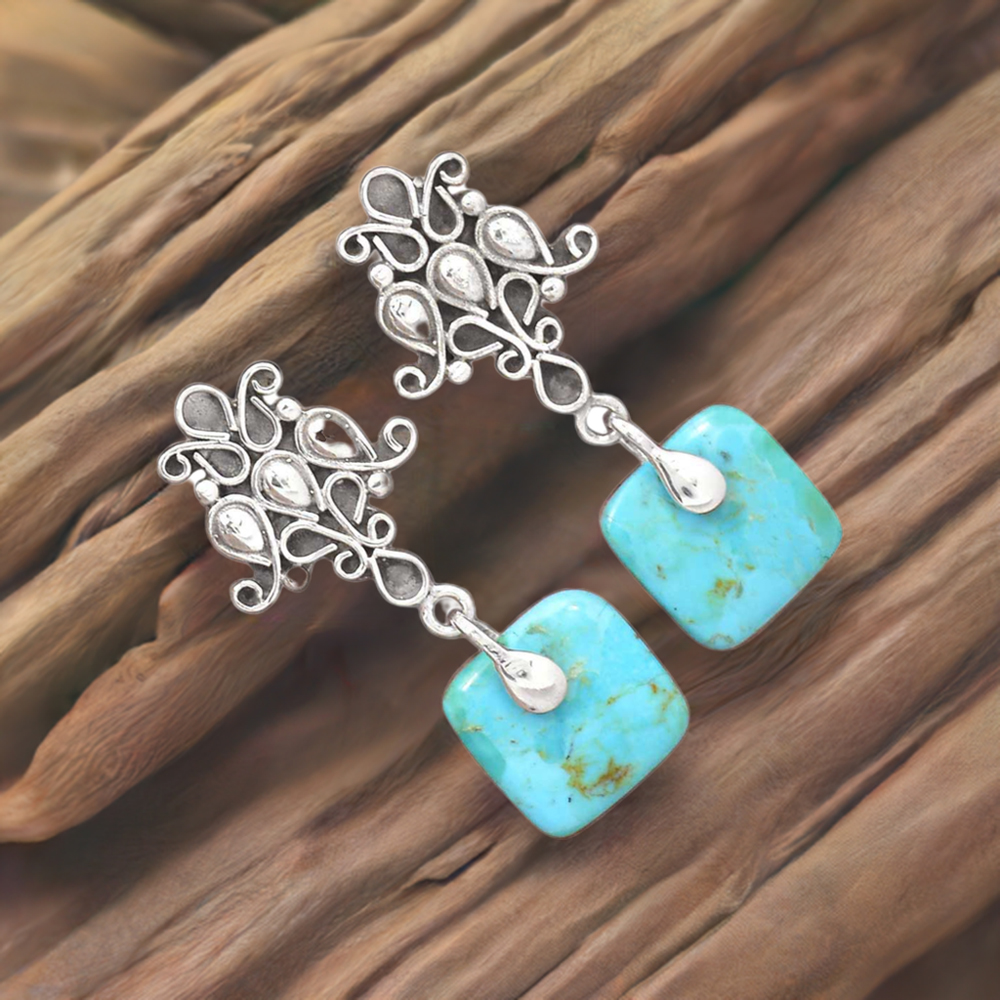 925 Sterling Silver Earrings In Genuine Turquoise Gemstone 925SE2040