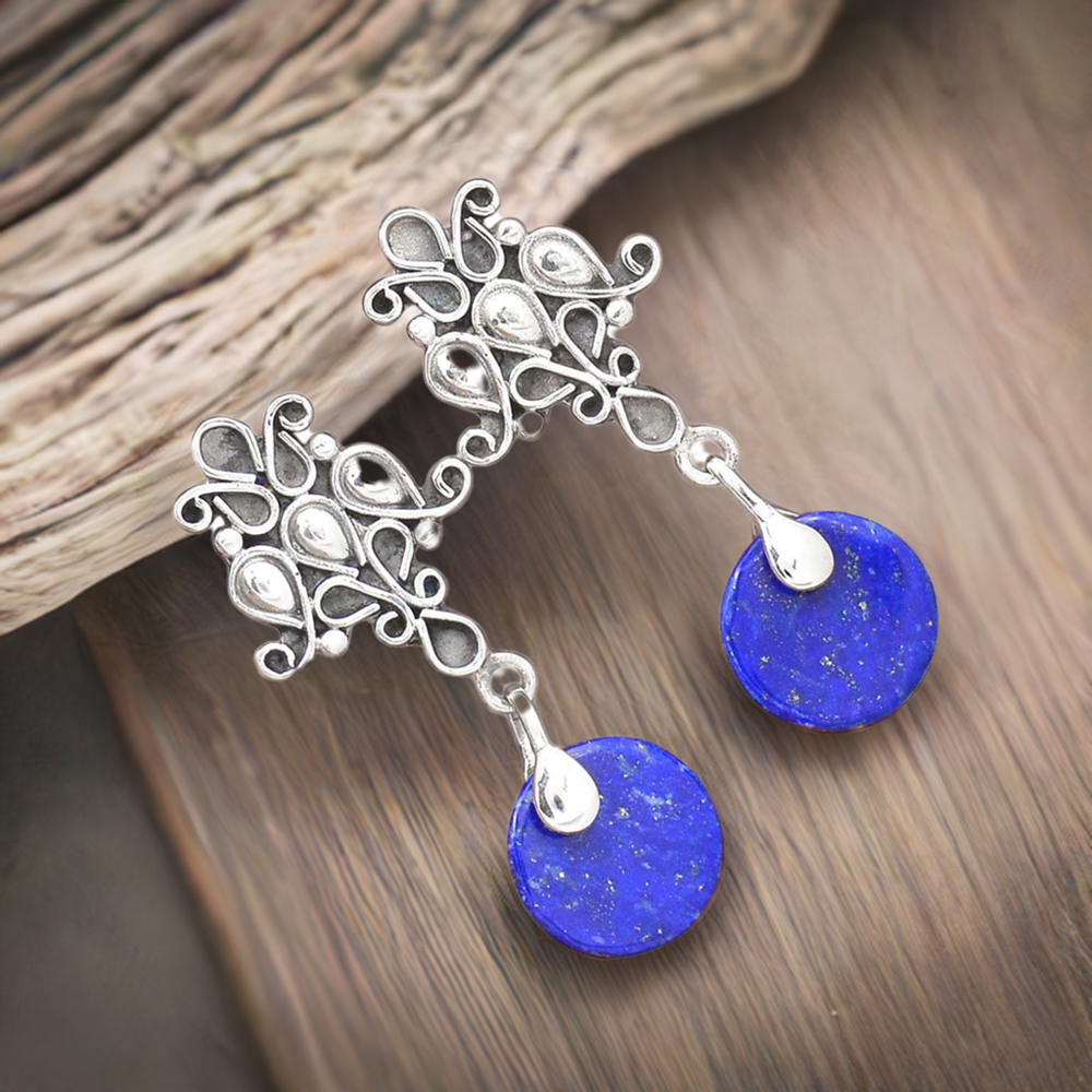 925 Sterling Silver Earrings In Natural Lapis Gemstone 925SE2041