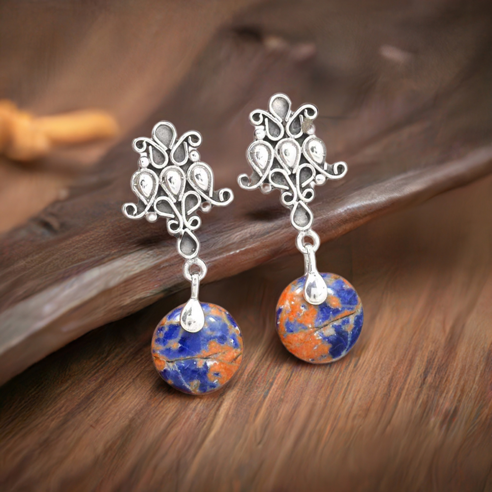 925 Sterling Silver Earrings In Natural Sodalite Gemstone 925SE2044