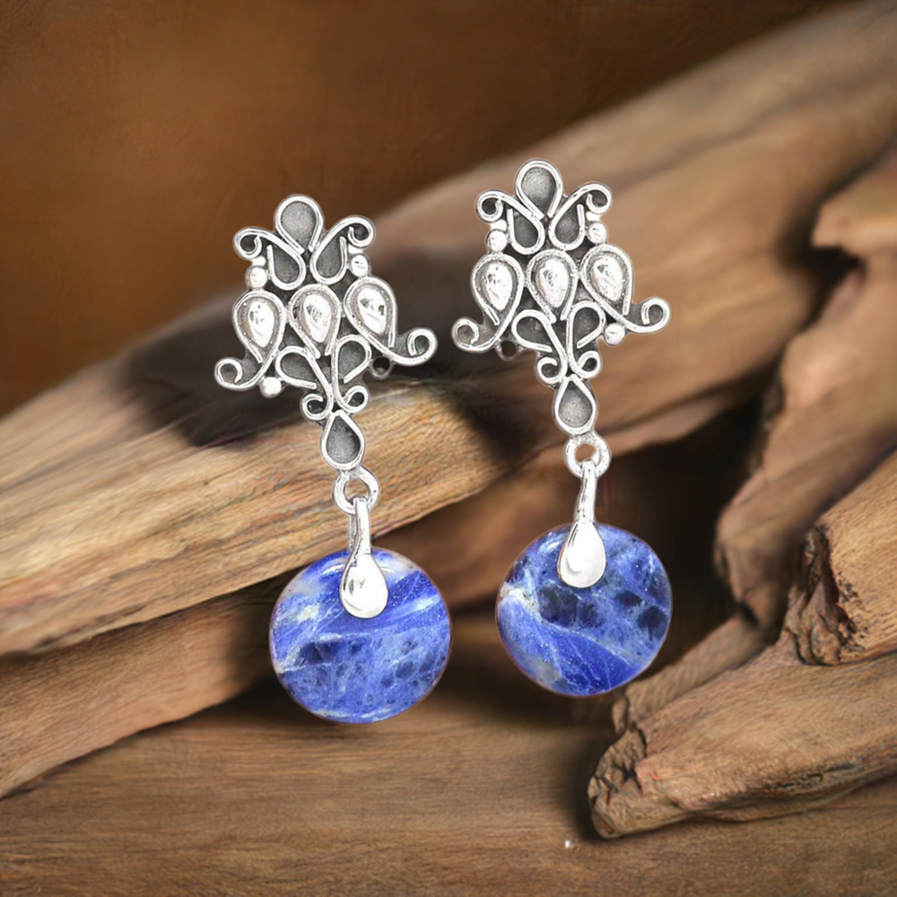 925 Sterling Silver Earrings In Semi Precious Sodalite Gemstone 925SE2045