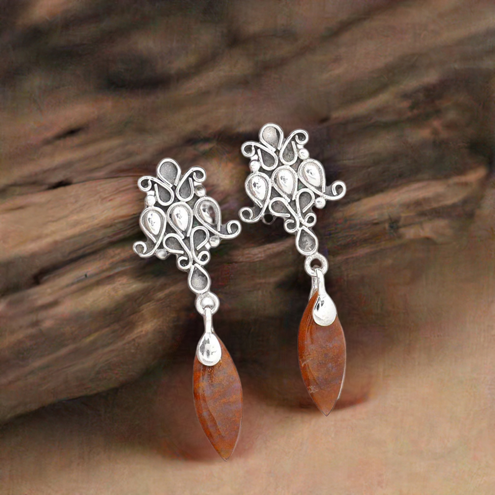 925 Sterling Silver Earrings In Genuine Jasper Gemstone 925SE2046