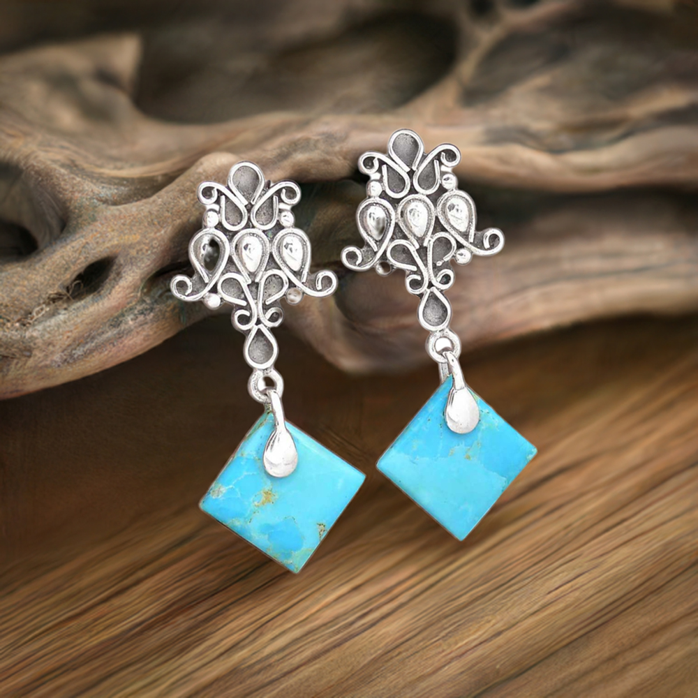 Genuine Turquoise Gemstone Earrings In 925 Sterling Silver Jewelry 925SE2049