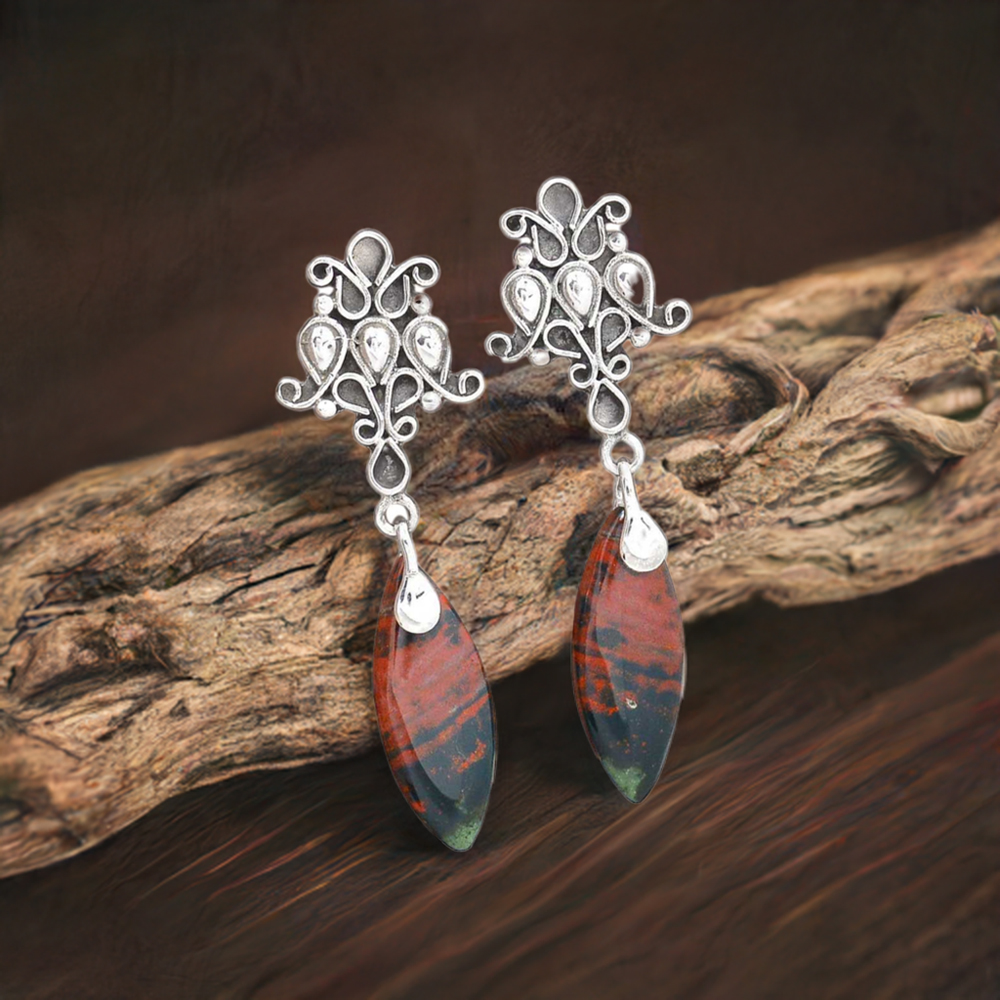 Natural Rhodonite Gemstone Earrings In 925 Sterling Silver Jewelry 925SE2050