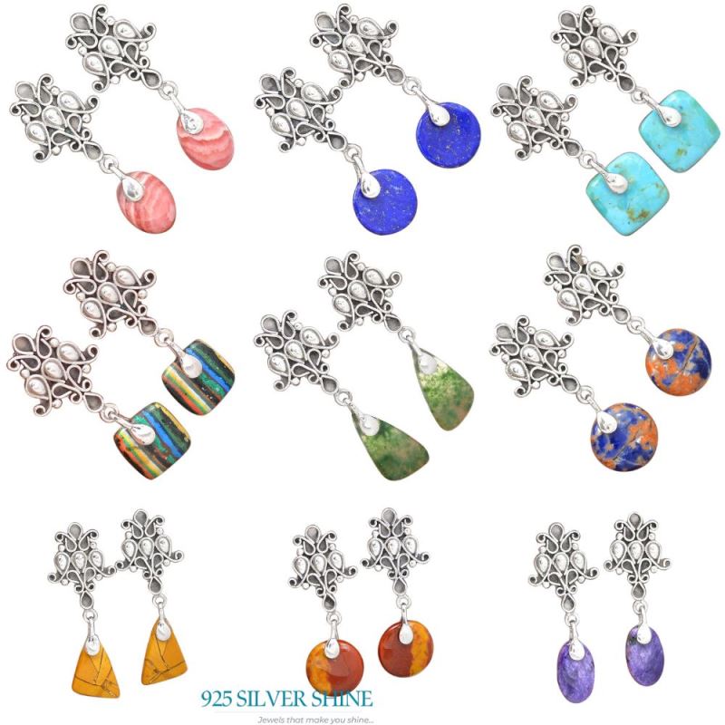 Semi Precious Agate Gemstone Earrings In 925 Sterling Silver Jewelry 925SE2051_3