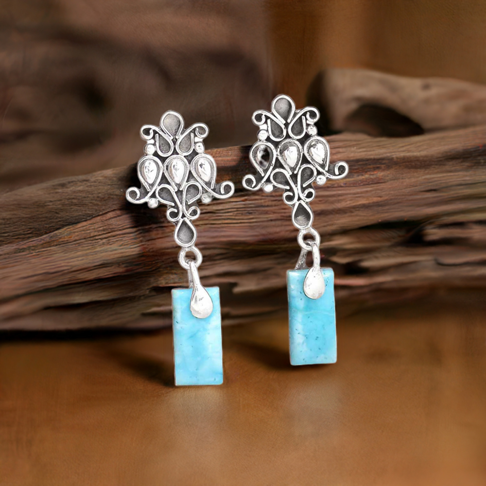 Genuine Larimar Gemstone Earrings In 925 Sterling Silver Jewelry 925SE2052