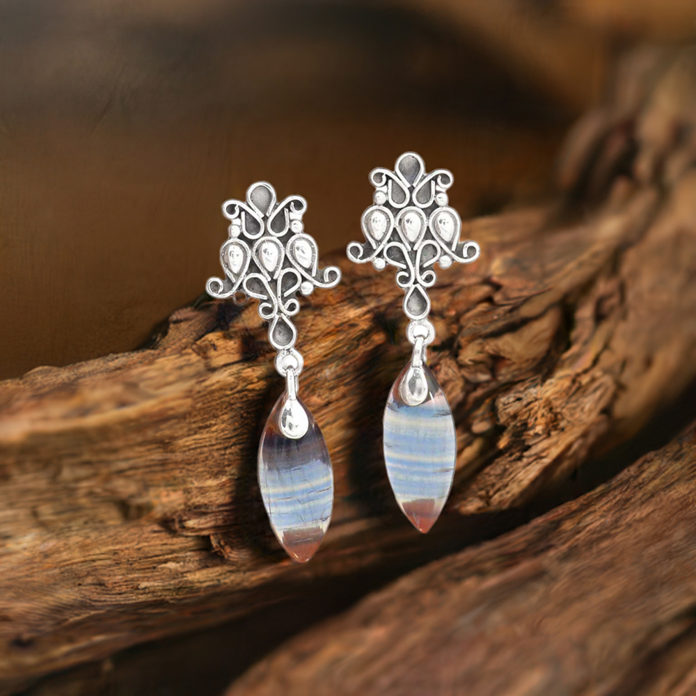 Natural Fluorite Gemstone Earrings In 925 Sterling Silver Jewelry 925SE2053