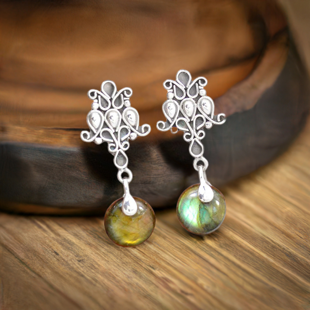 Semi Precious Labradorite Gemstone Earrings In 925 Sterling Silver Jewelry 925SE2054