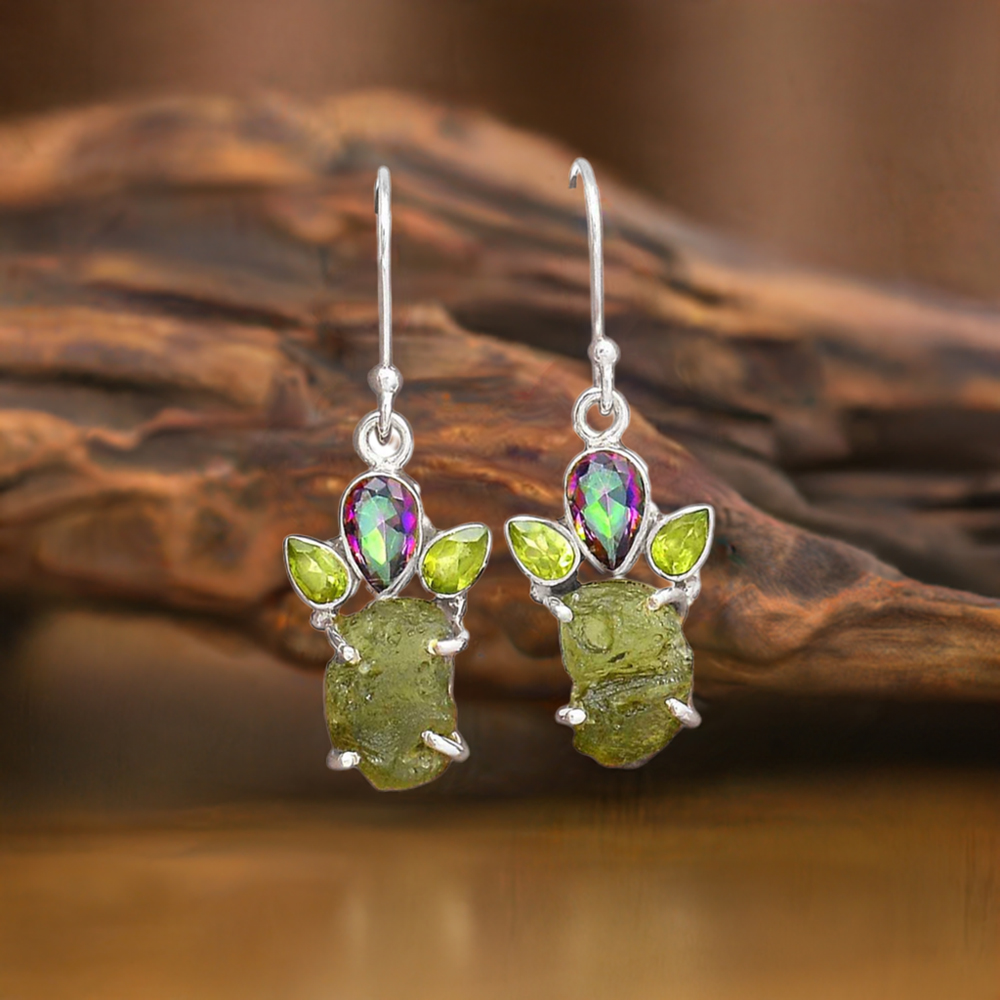 925 Sterling Silver Handmade Earrings In Multi Gemstone Jewelry 925SE2064