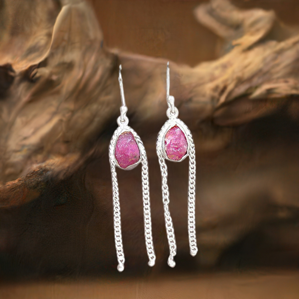 925 Sterling Silver Earrings In Dyed Ruby Gemstone Jewelry 925SE2071
