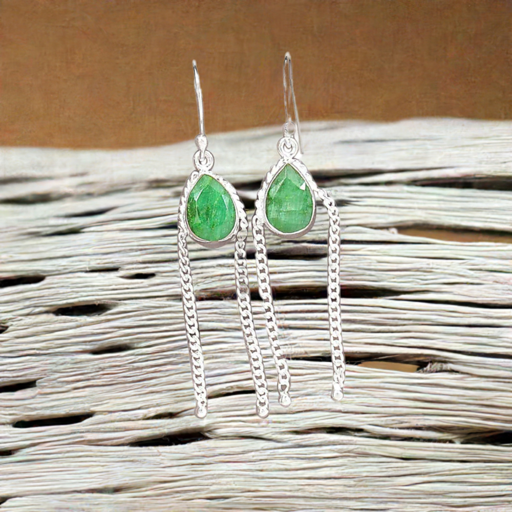 925 Sterling Silver Earrings In Dyed Emerald Gemstone Jewelry 925SE2072