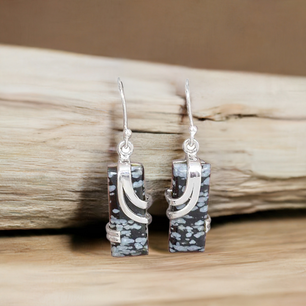925 Sterling Silver Handmade Earrings In Snow Flax Jasper Gemstone Jewelry 925SE2074
