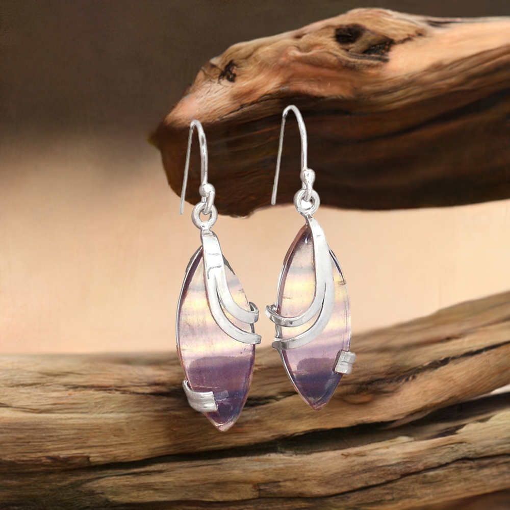 925 Sterling Silver Handmade Earrings In Fluorite Gemstone Jewelry 925SE2075