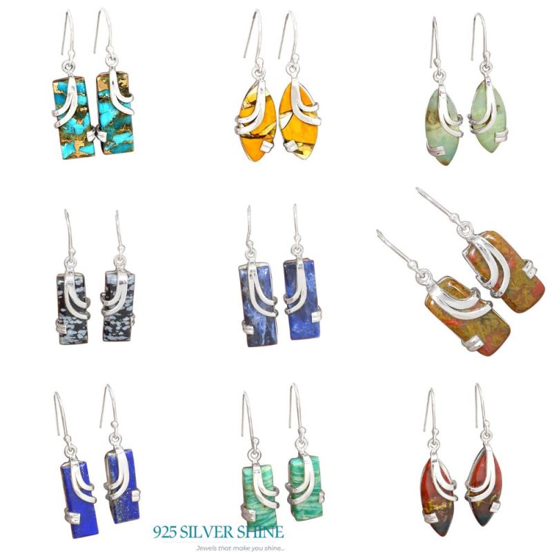 925 Sterling Silver Handmade Earrings In Fluorite Gemstone Jewelry 925SE2075_3