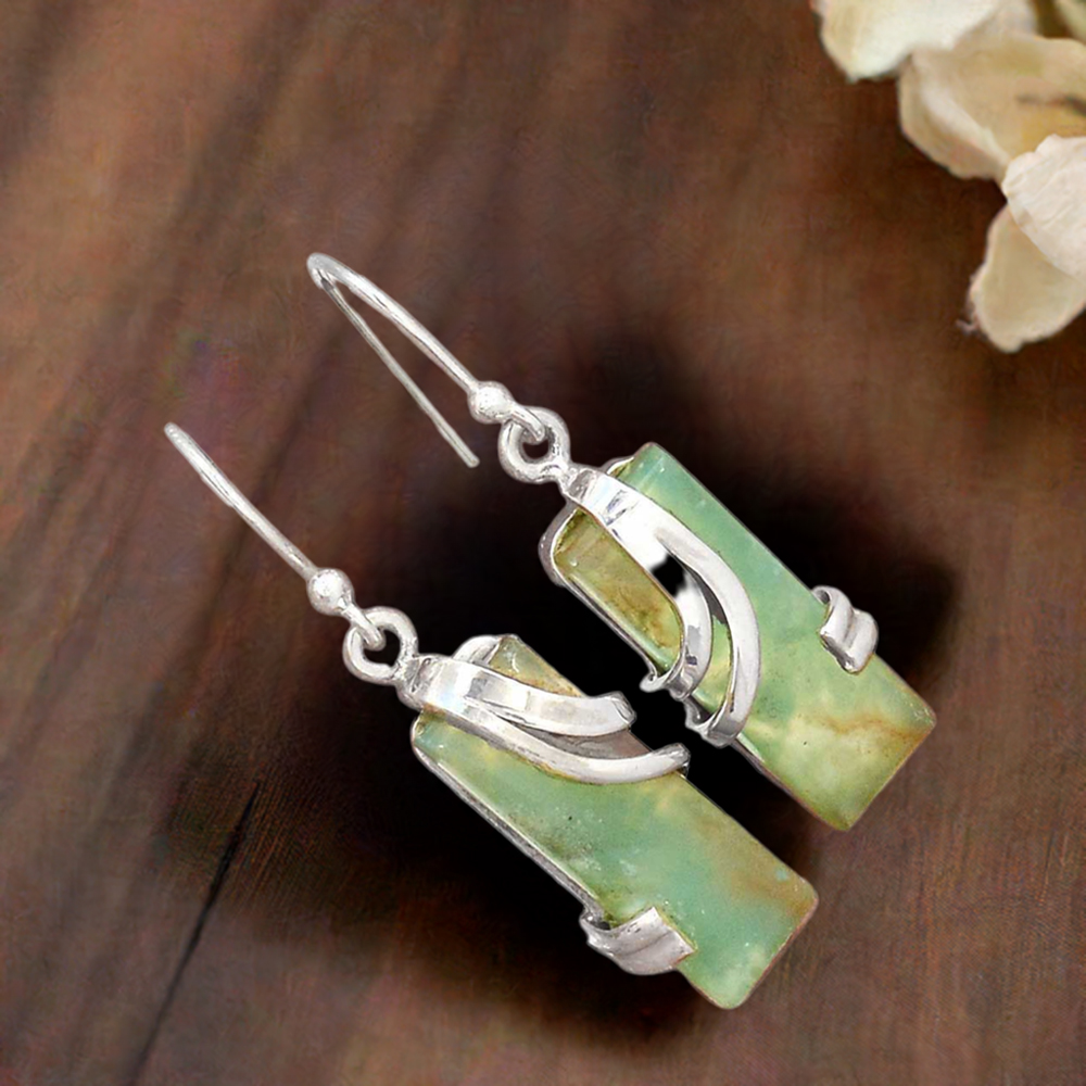 925 Sterling Silver Earrings In Chrysoprase Gemstone Jewelry 925SE2079