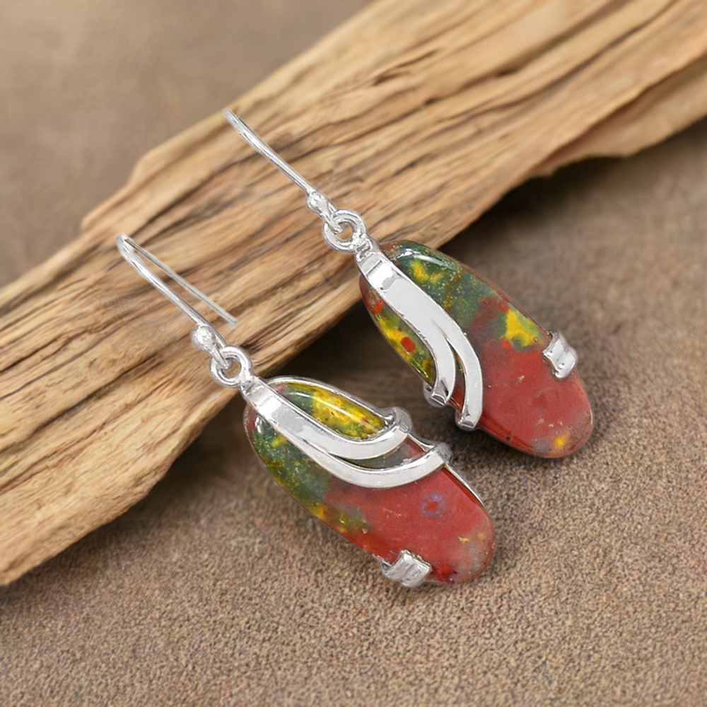 925 Sterling Silver Earrings In Blood Stone Gemstone Jewelry 925SE2081