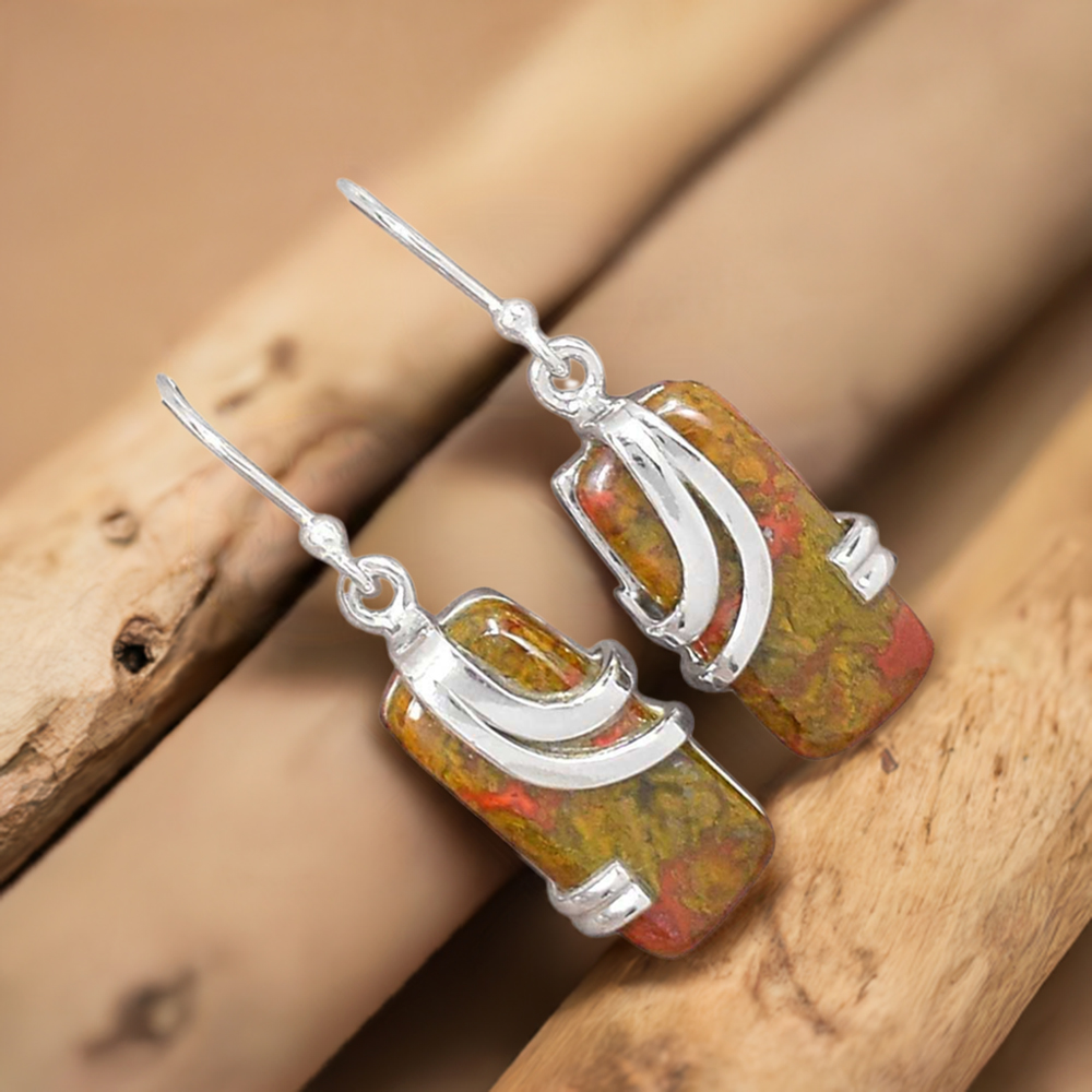 925 Sterling Silver Earrings In Unakite Gemstone Jewelry 925SE2082