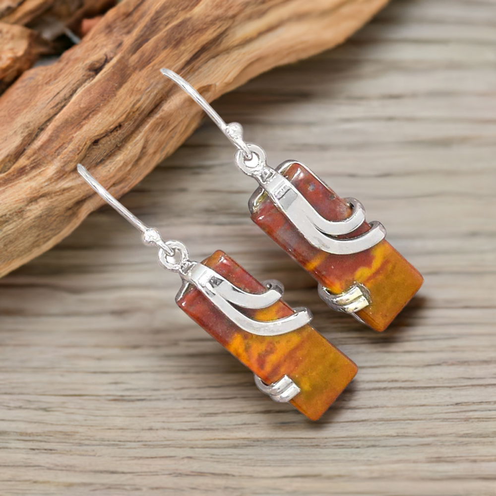 925 Sterling Silver Earrings In Semi Precious honey aragonite Gemstone 925SE2094