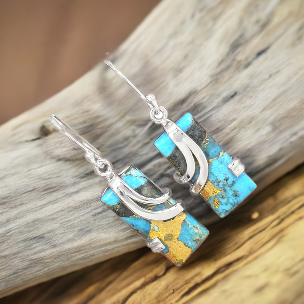 925 Sterling Silver Earrings In Genuine Copper Turquoise Gemstone 925SE2095