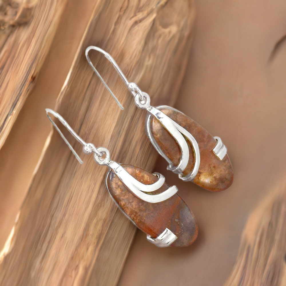Solid 925 Silver Earrings In Semi Precious Honey Calcite Gemstone 925SE2097