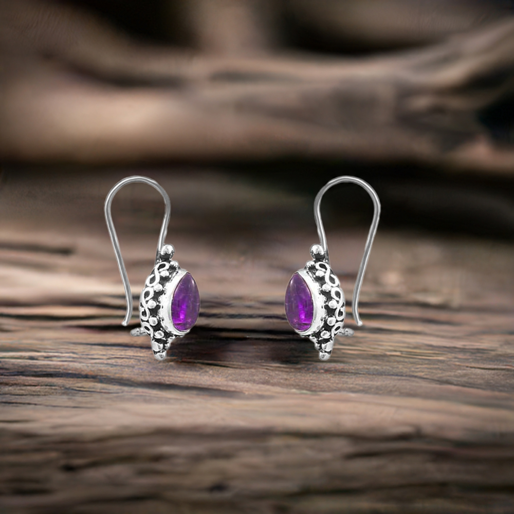Natural Amethyst Gemstone Earring In Sterling Silver 925SE21