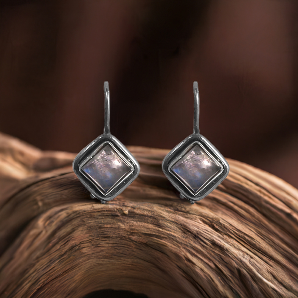 Rainbow Moonstone Earrings In Fine Silver Jewelry 925SE210