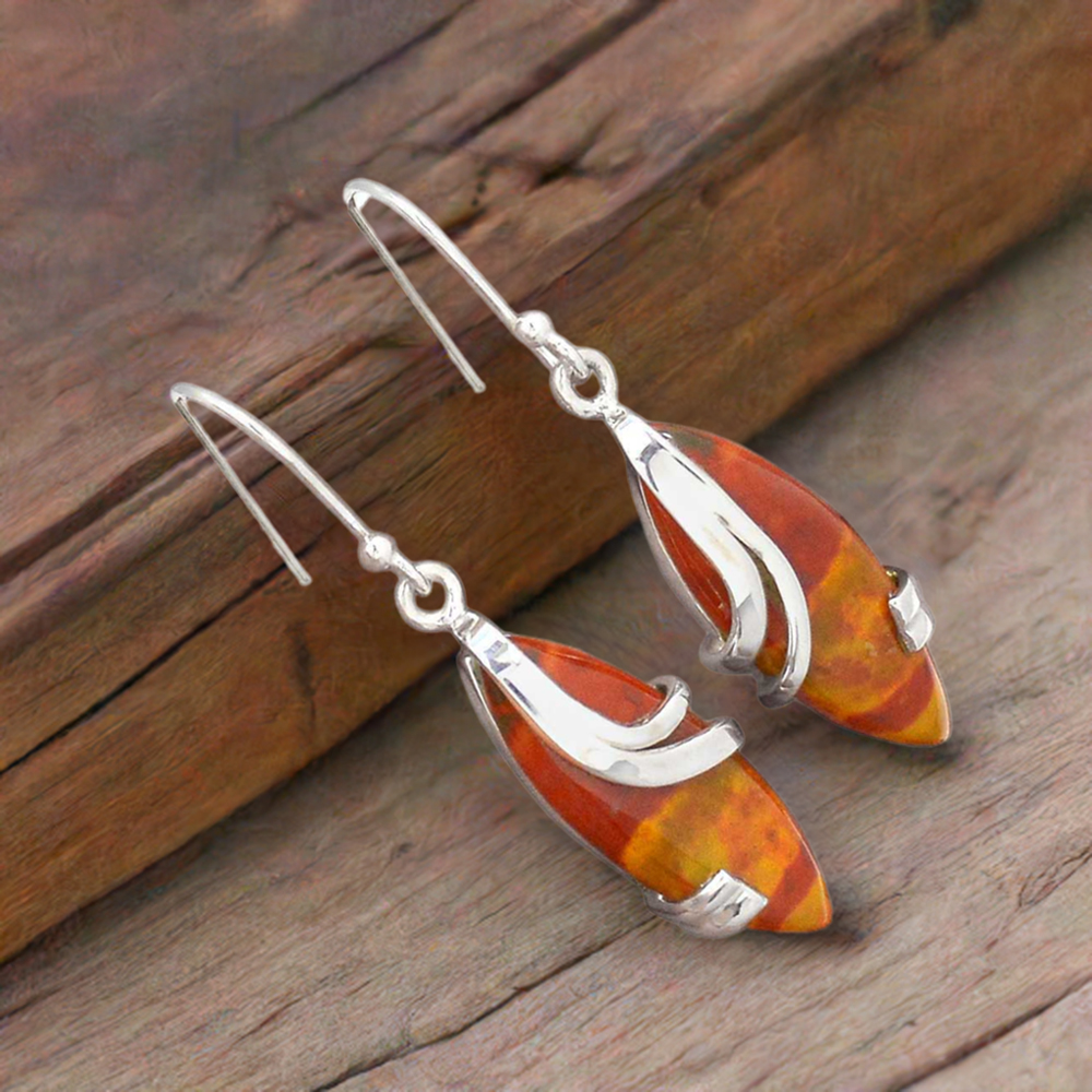 Fine 925 Sterling Silver Earrings In Semi Precious Mookaite Jasper Gemstone 925SE2100