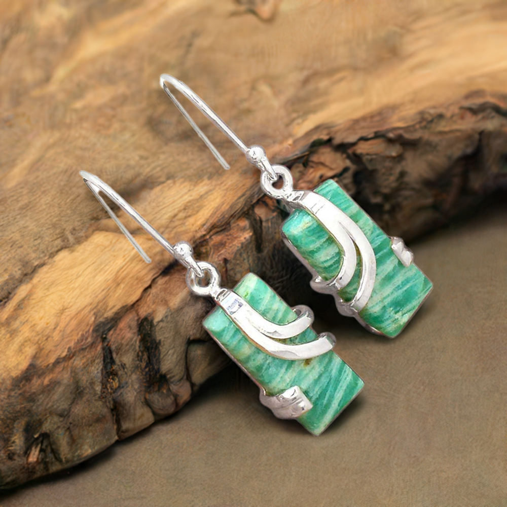Natural Amazonite Gemstone Earrings In 925 Sterling Silver 925SE2102