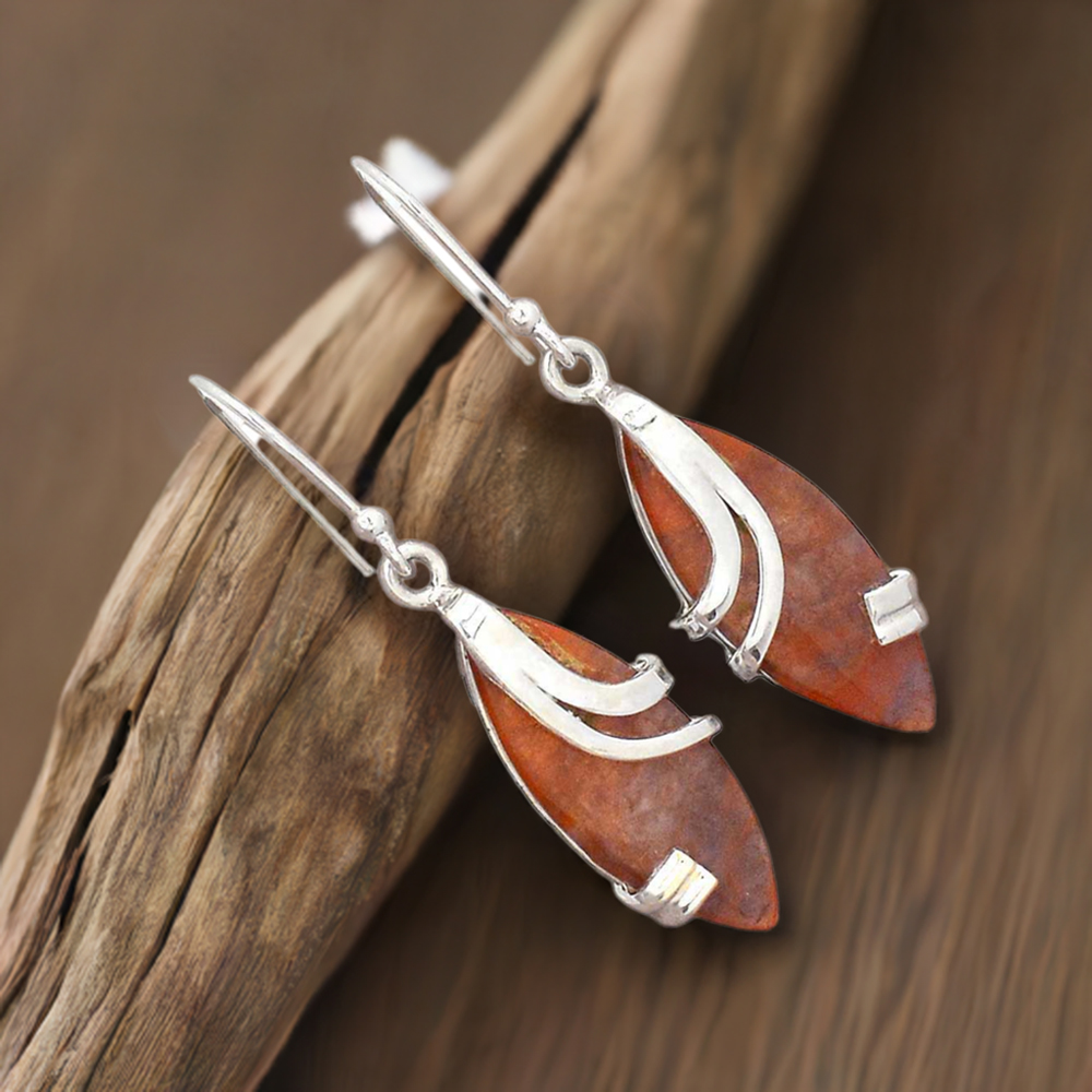 Semi Precious Mookaite Jasper Gemstone Earrings In 925 Sterling Silver 925SE2103