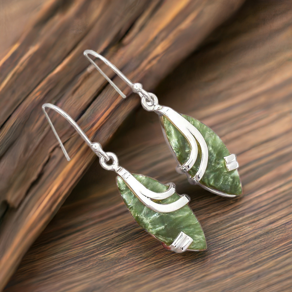 Genuine Seraphinite Gemstone Earrings In 925 Sterling Silver 925SE2104
