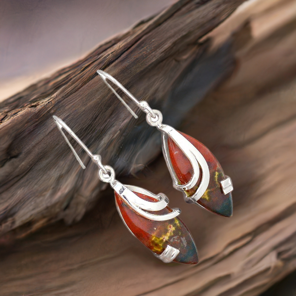 Natural Blood Stone Gemstone Earrings In Solid 925 Silver 925SE2105