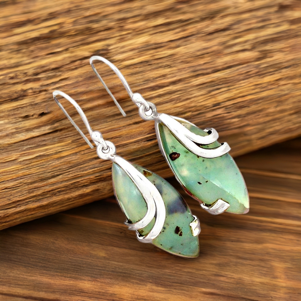 Genuine Chrysoprase Gemstone Earrings In Solid 925 Silver 925SE2107_0
