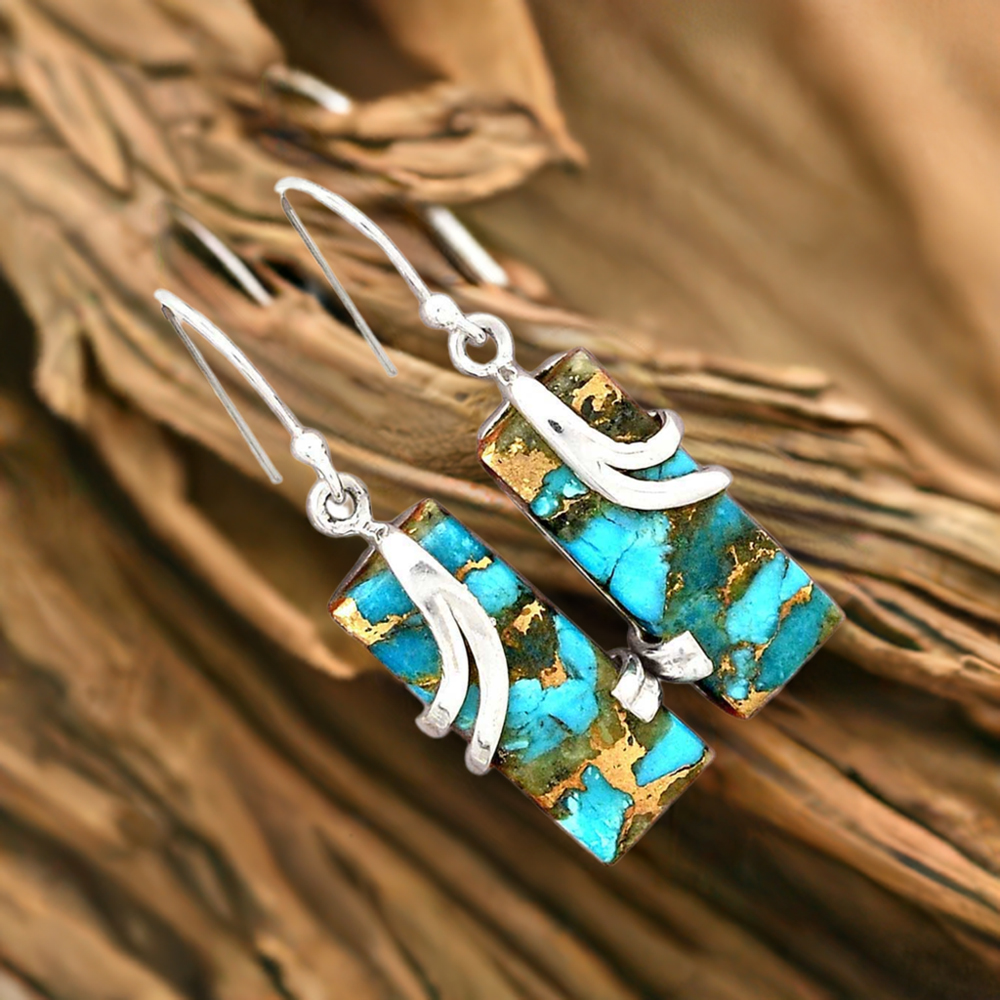 Natural Copper Turquoise Gemstone Earrings In Fine 925 Sterling Silver 925SE2108