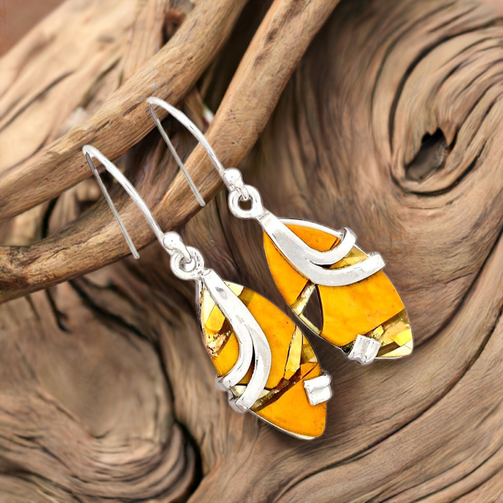 Brecciated Mookaite Jasper Gemstone Earrings In Fine 925 Sterling Silver 925SE2109