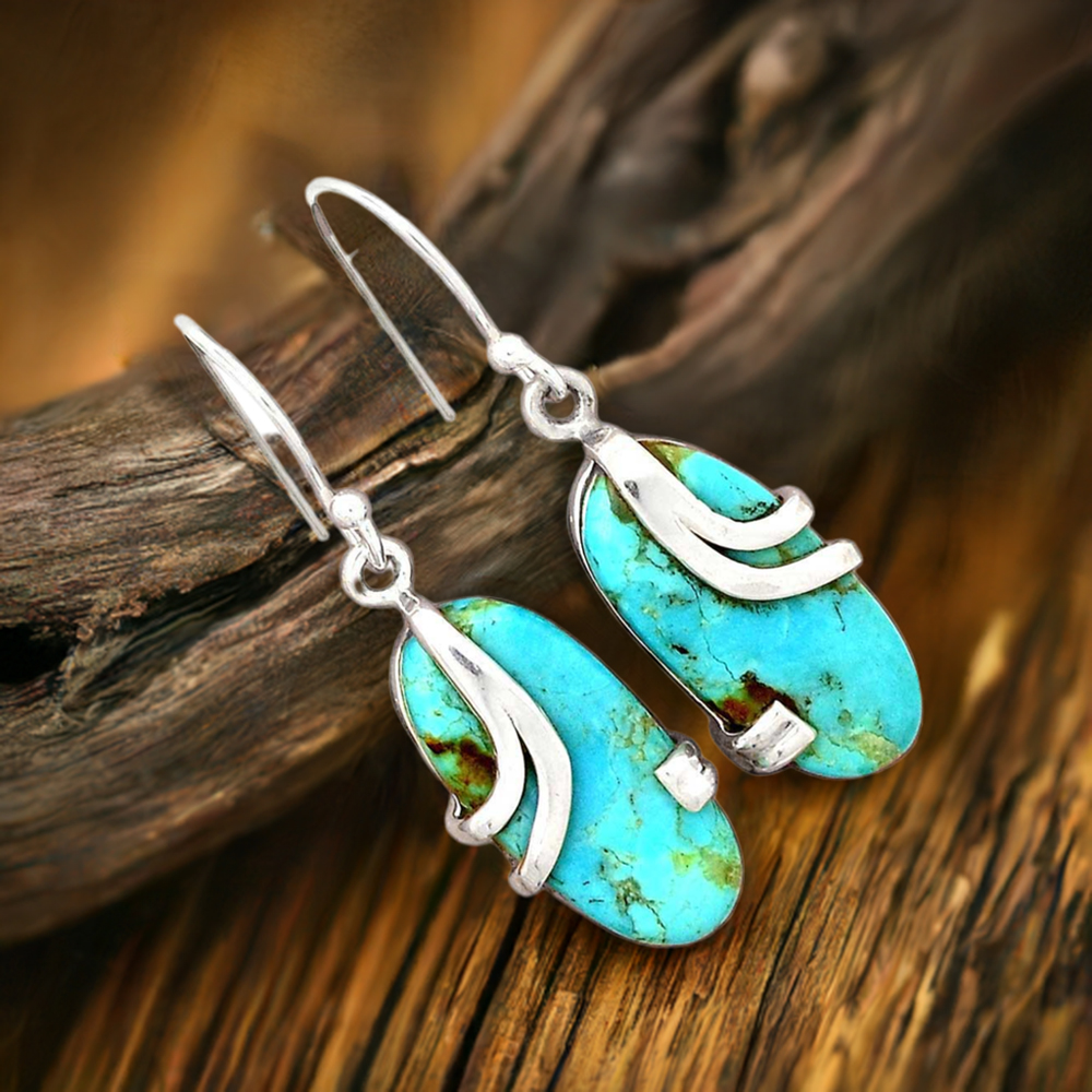 925 Sterling Silver Earrings In Natural Turquoise Gemstone 925SE2111