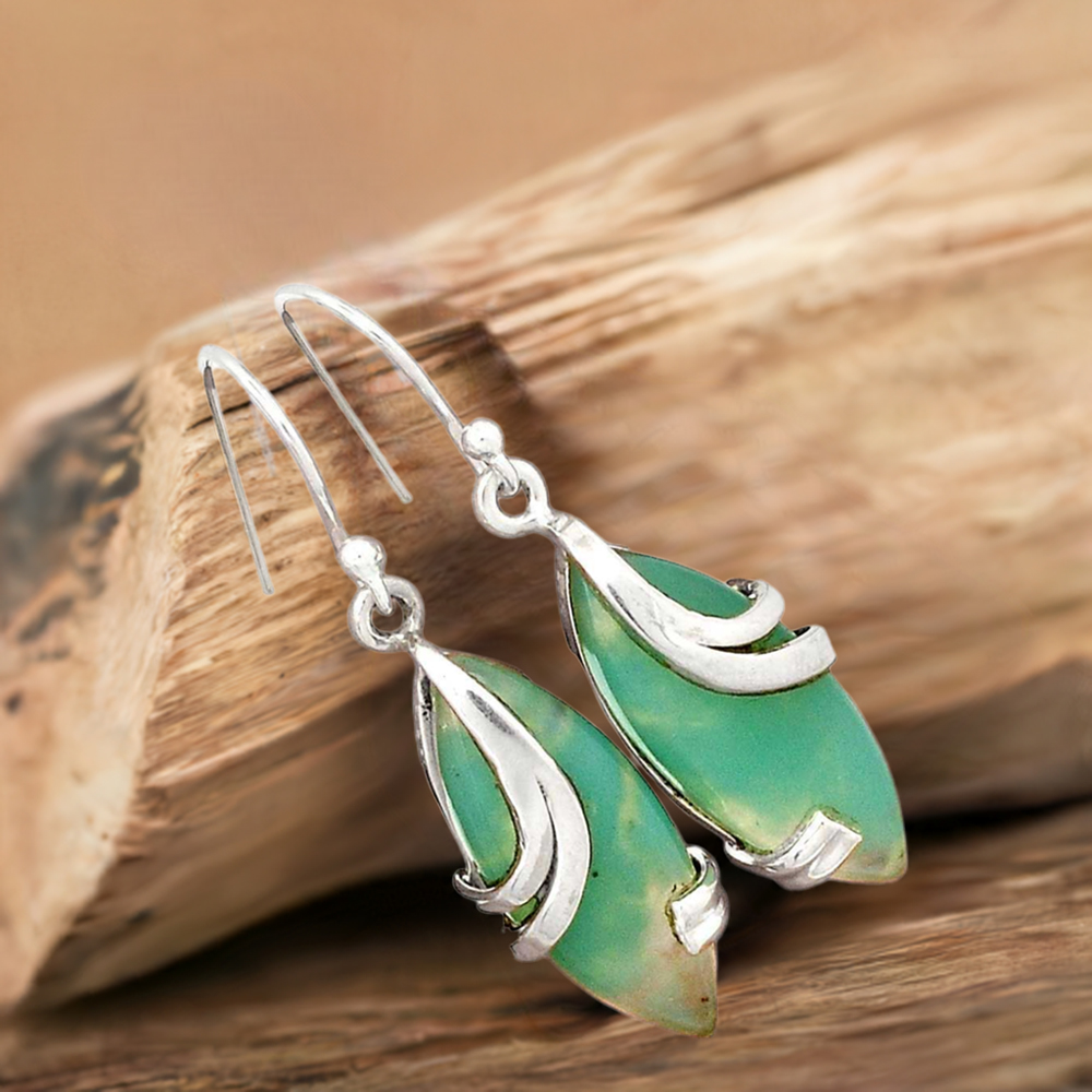 925 Sterling Silver Earrings In Natural Chrysoprase Gemstone 925SE2114