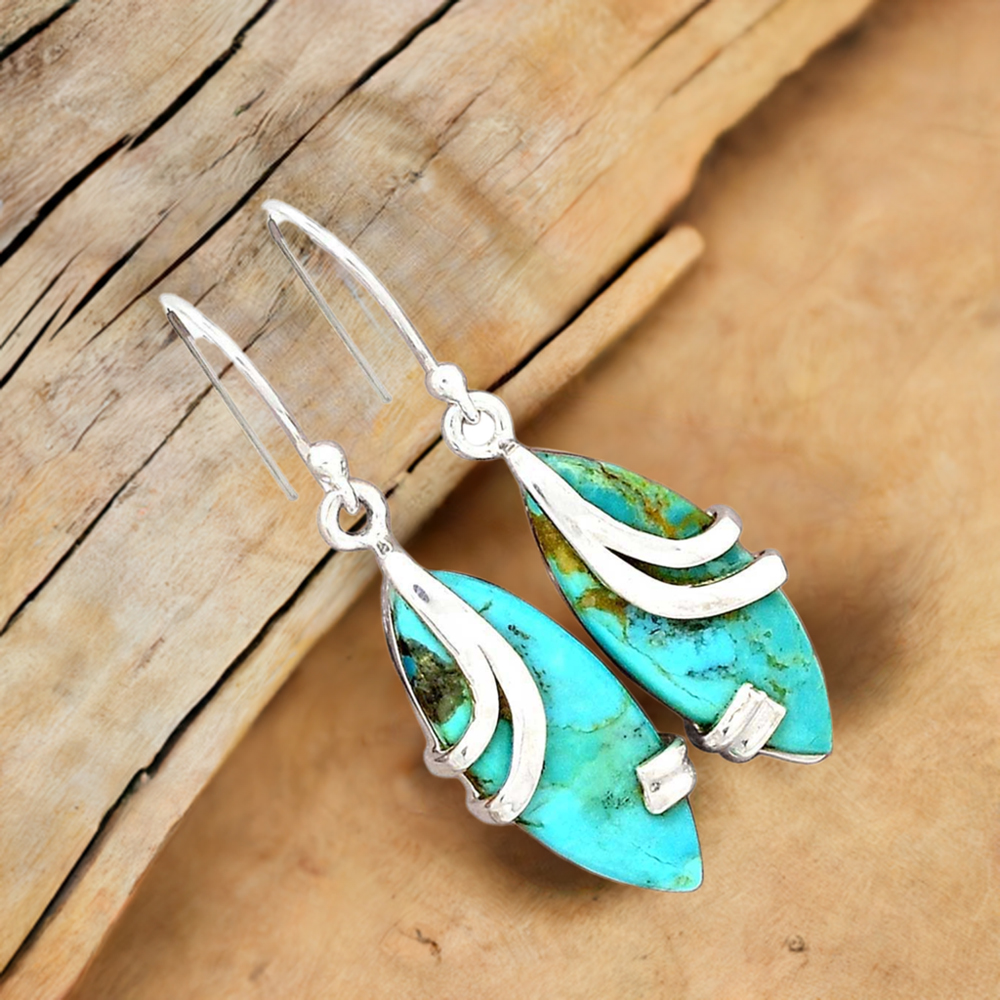 925 Sterling Silver Earrings In Semi Precious Copper Turquoise Gemstone 925SE2115