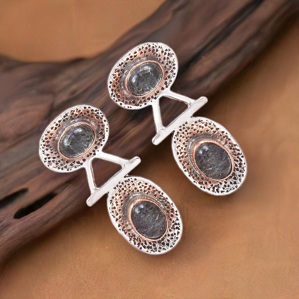 925 Sterling Silver Earrings In Semi Precious Black Rutile Gemstone 925SE2124