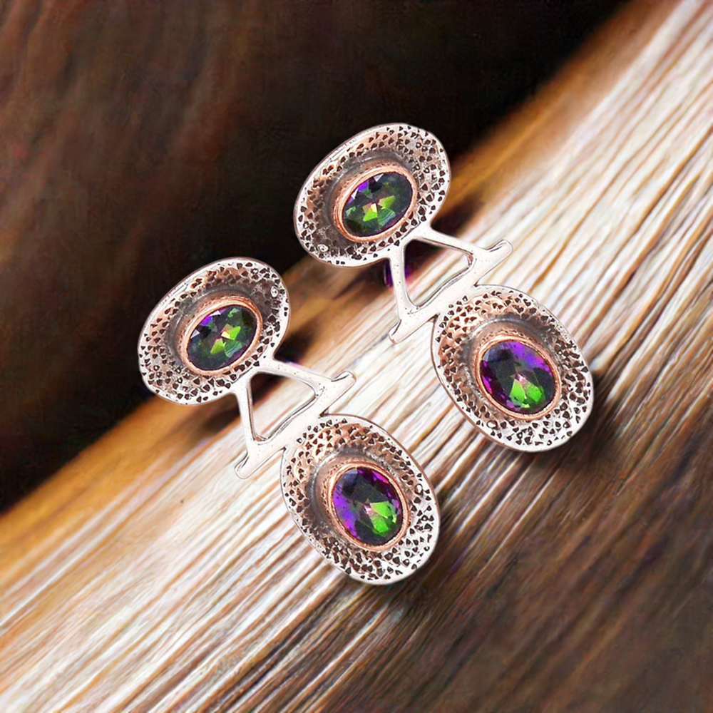 Genuine Mystic Topaz Gemstone Earrings In 925 Sterling Silver Jewelry 925SE2128