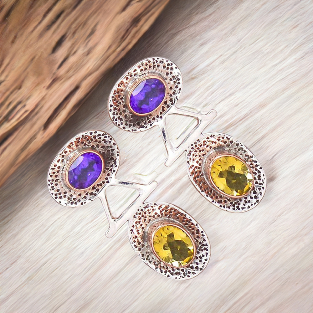 Semi Precious Multi Gemstone Earrings In 925 Sterling Silver Jewelry 925SE2133