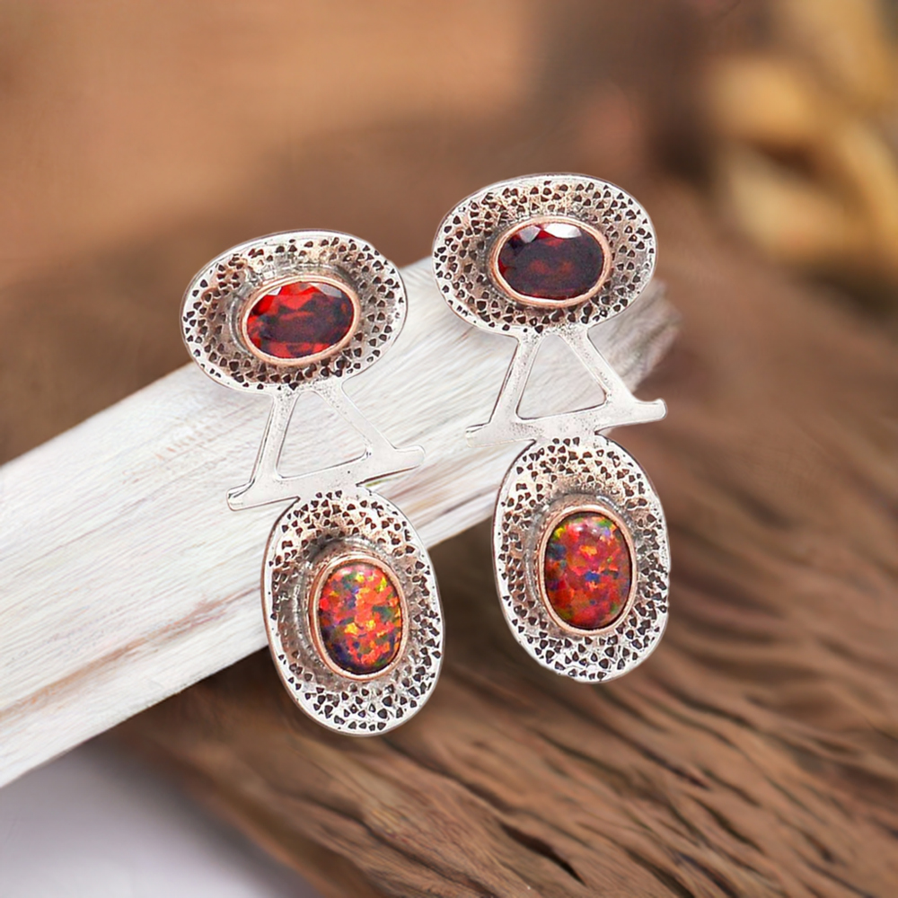 925 Sterling Silver Handmade Earrings In Multi Gemstone Jewelry 925SE2143