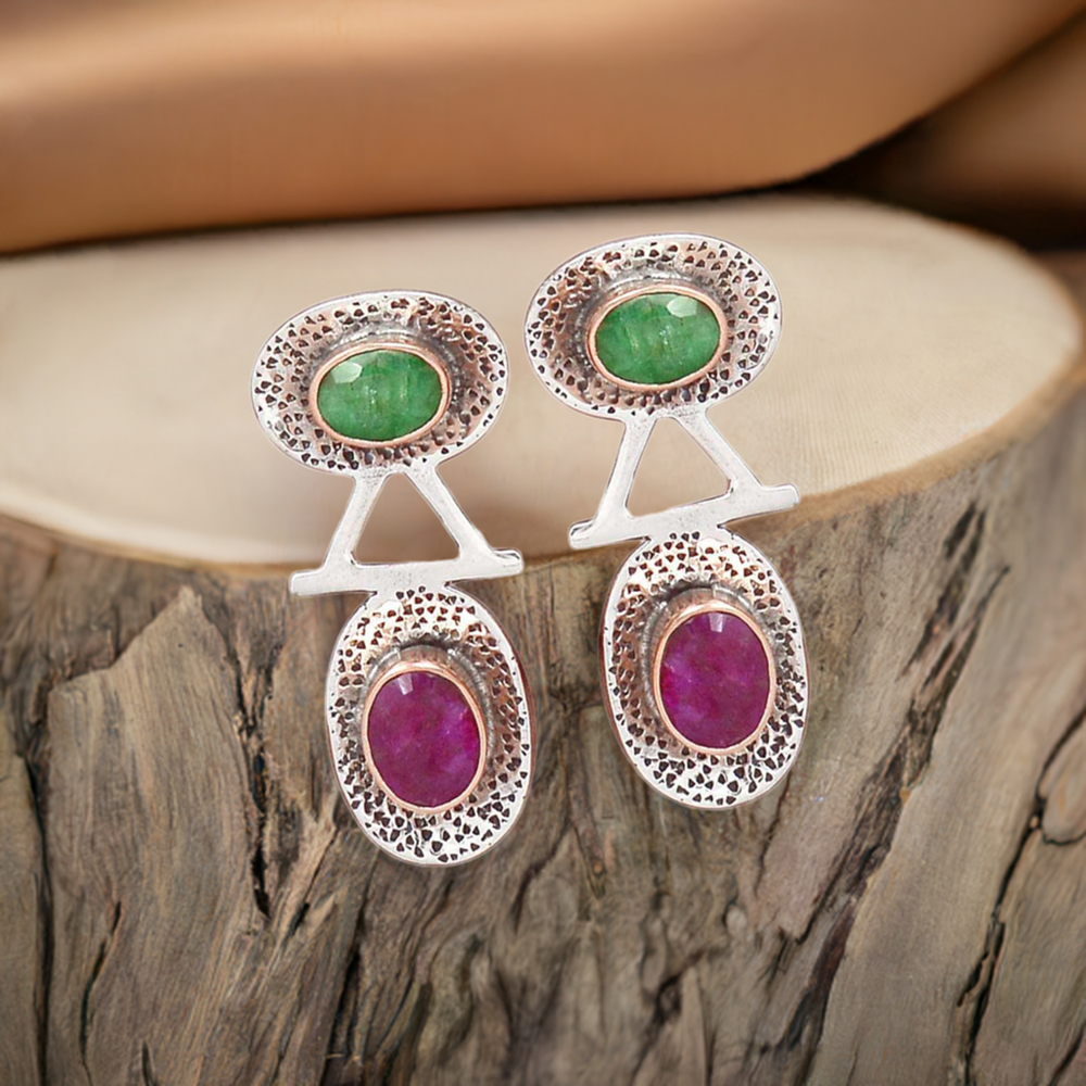 925 Sterling Silver Handmade Earrings In Multi Gemstone Jewelry 925SE2144