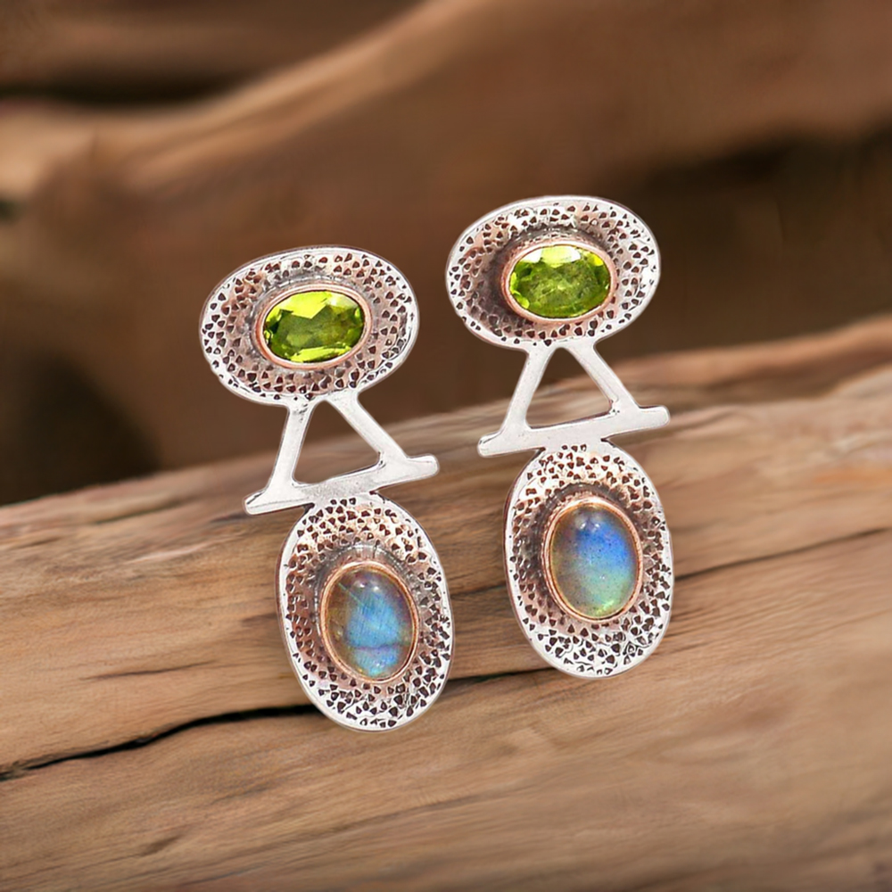 925 Sterling Silver Handmade Earrings In Multi Gemstone Jewelry 925SE2155