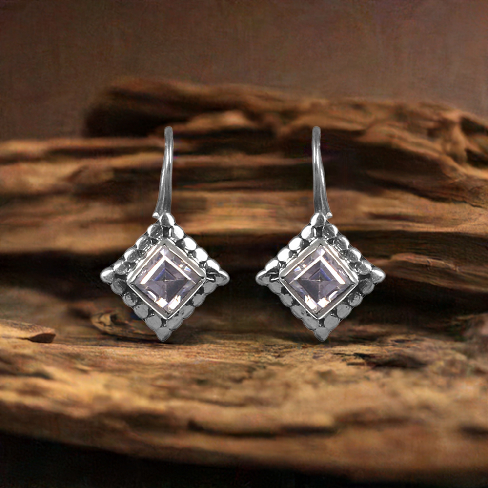 Sterling Silver Earrings In Amethyst Cut Stone Jewelry 925SE216