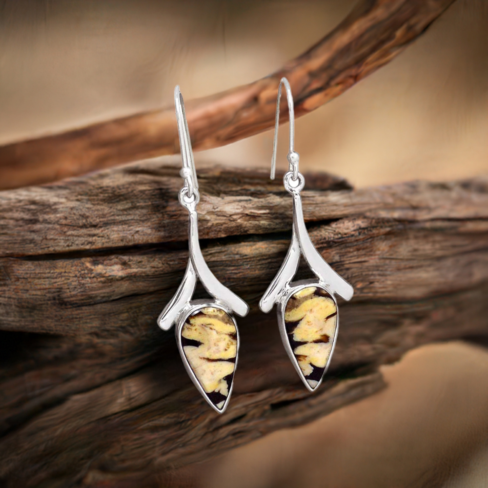 925 Sterling Silver Handmade Earrings In Peanut Wood Jasper Gemstone Jewelry 925SE2164