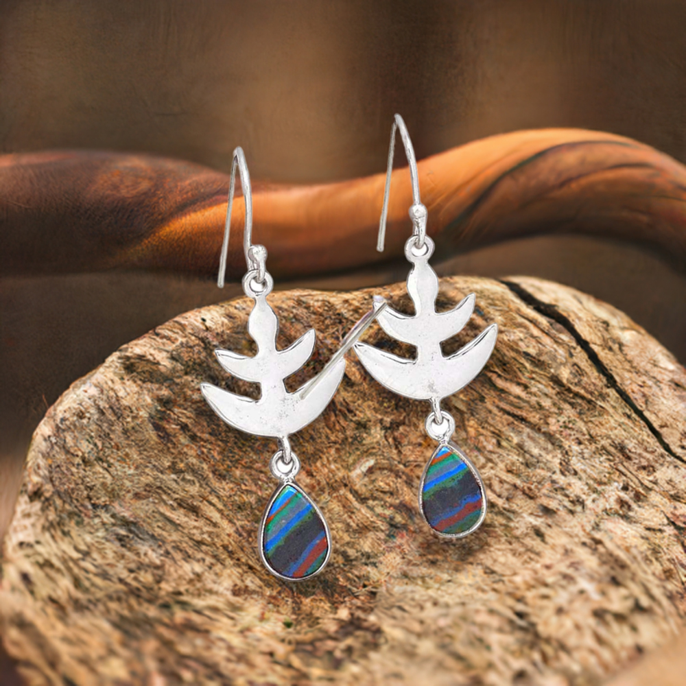 925 Sterling Silver Handmade Earrings In Rainbow Calsilica Gemstone Jewelry 925SE2166